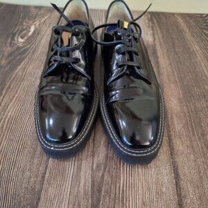 Stuart Weitzman jesper Patent oxfords black shoes womens' 8.5
